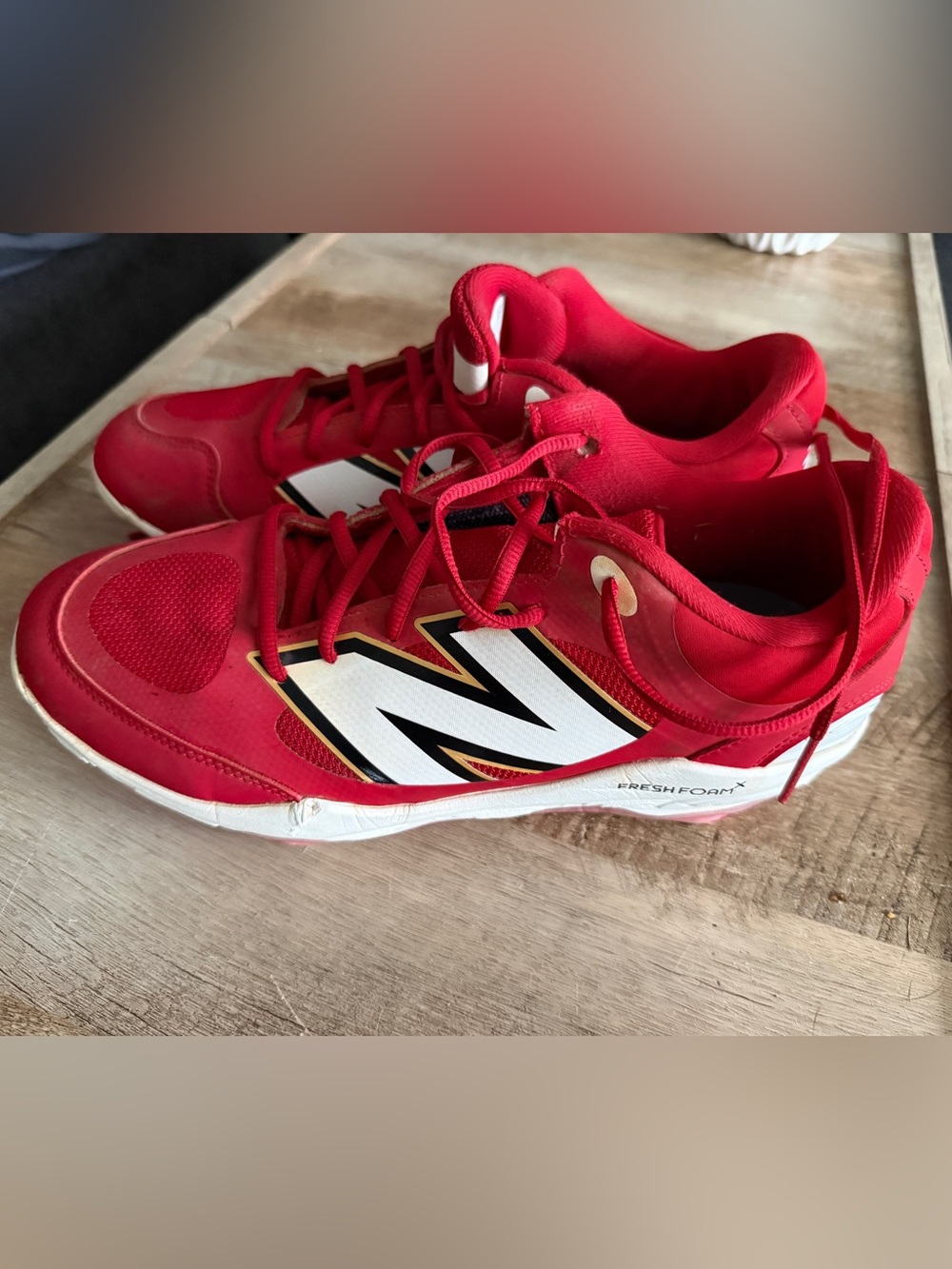 Red & white New Balance Mens Fresh Foam X 3000v7 Metal Baseball Cleats
